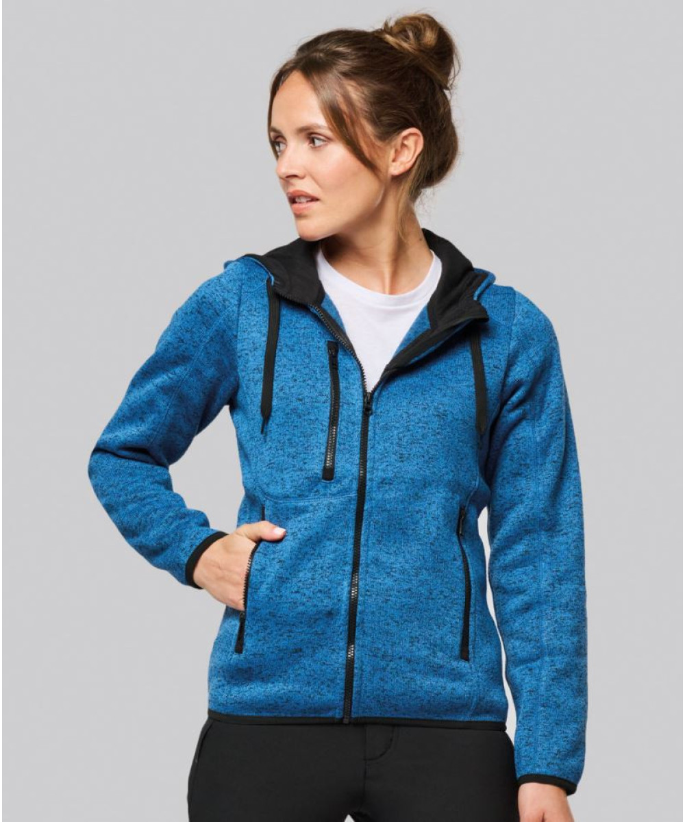 Kariban ProAct | PA366 Ladies Melange  Knitted Hooded Fleece Jacket