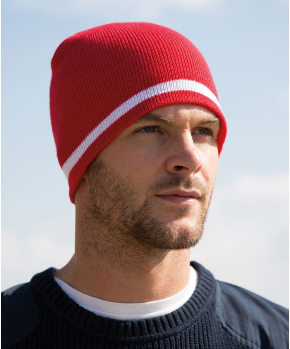 Result Winter Essentials | R368X Knitted Hat with contrasting Stripes